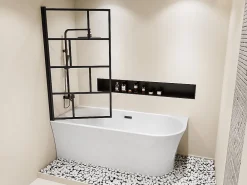 Baignoire Douche|Vente-unique Baignoire douche blanche avec pare baignoire pivotant - 201 L - Angle gauche - PONTICOLA