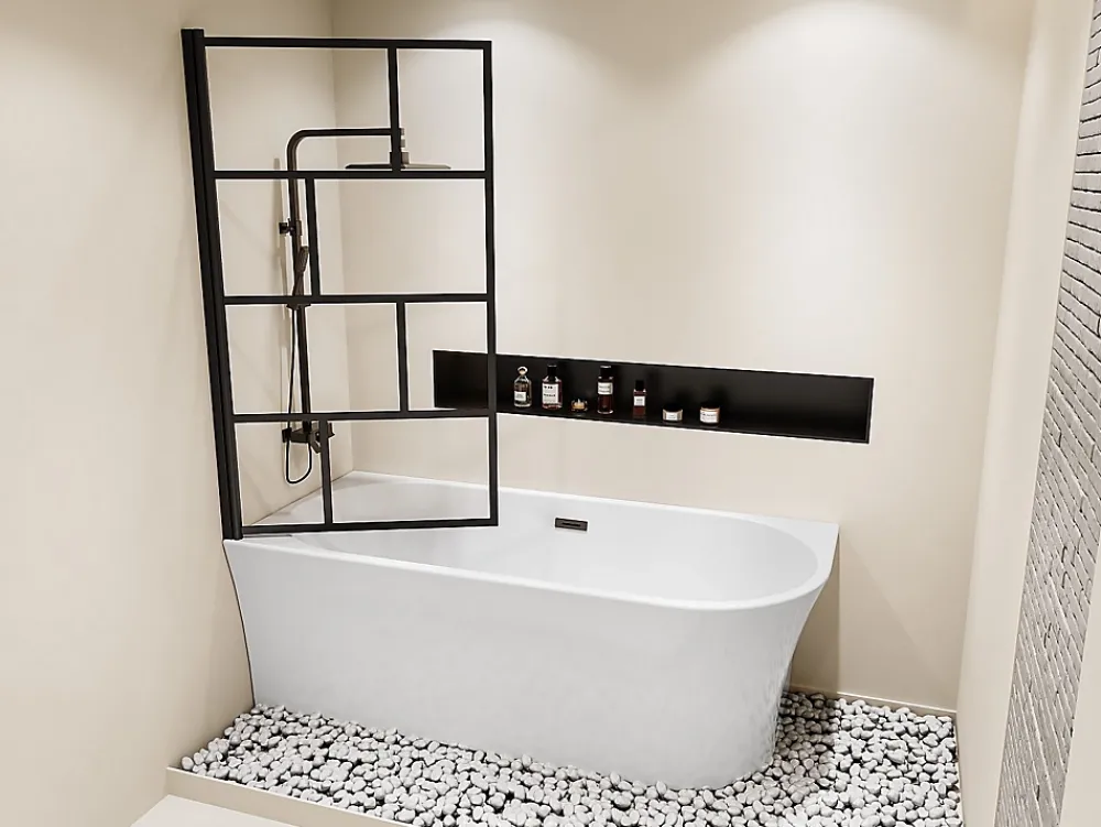 Baignoire Douche|Vente-unique Baignoire douche blanche avec pare baignoire pivotant - 201 L - Angle gauche - PONTICOLA