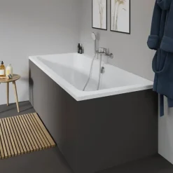 Duravit Baignoire droite 180 X 80 D-Code bonde au centre + Pare bain AURYS Raywall noir mat version gauche
