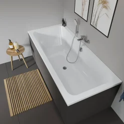 Duravit Baignoire droite 180 X 80 D-Code bonde au centre + Pare bain AURYS Raywall noir mat version gauche