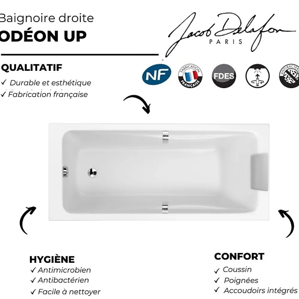 Baignoire Droite|Jacob Delafon Baignoire droite 160 X 75 Odéon Up
