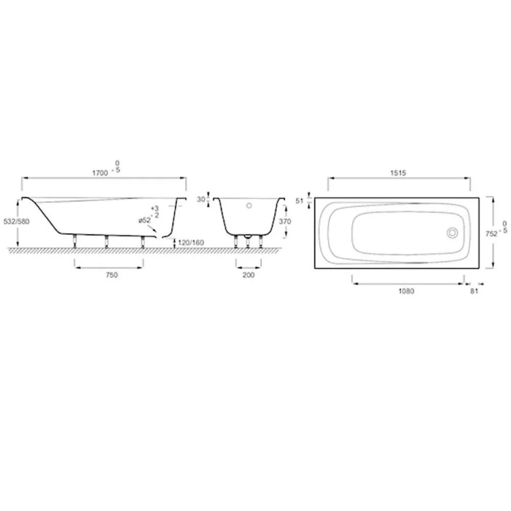 Baignoire Droite|Jacob Delafon Baignoire droite 170 X 75 Brive en acrylique renforcé + nettoyant