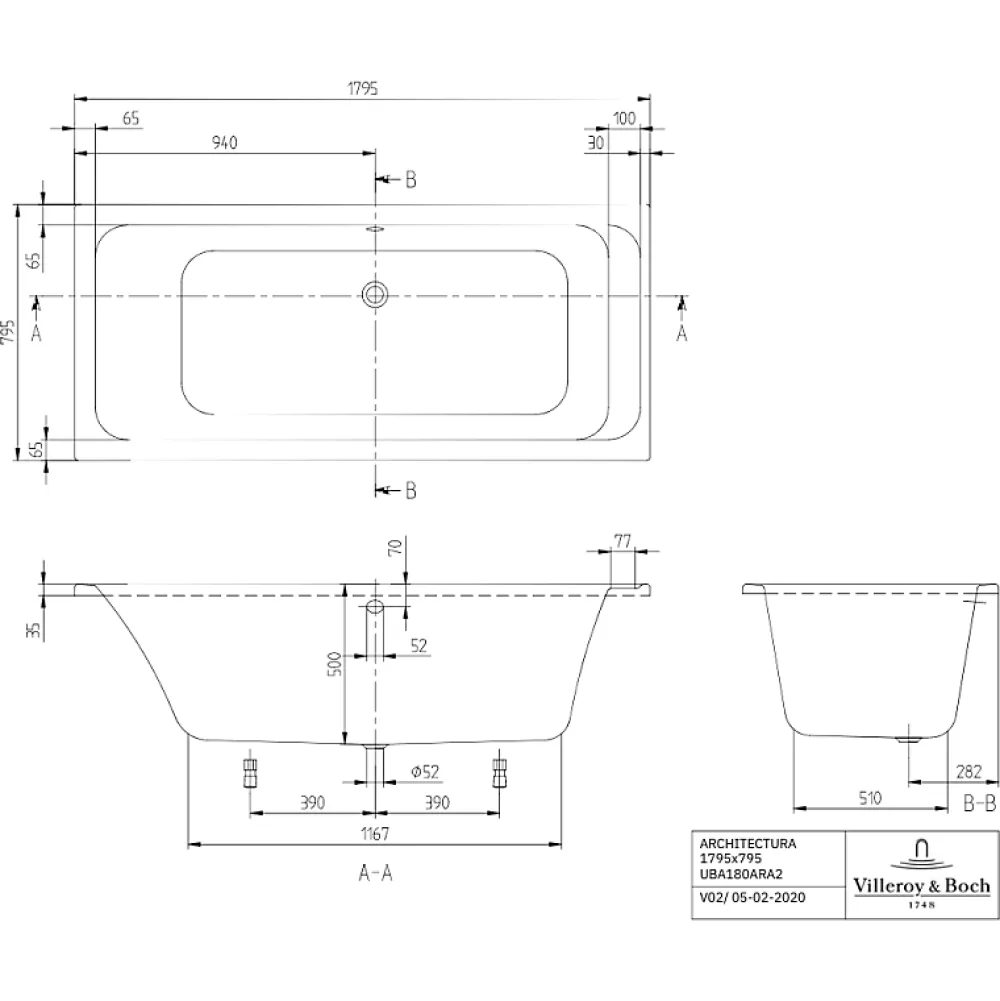 Baignoire Droite|Villeroy & Boch Baignoire droite 180 X 80 VILLEROY ET BOCH Architectura acrylique