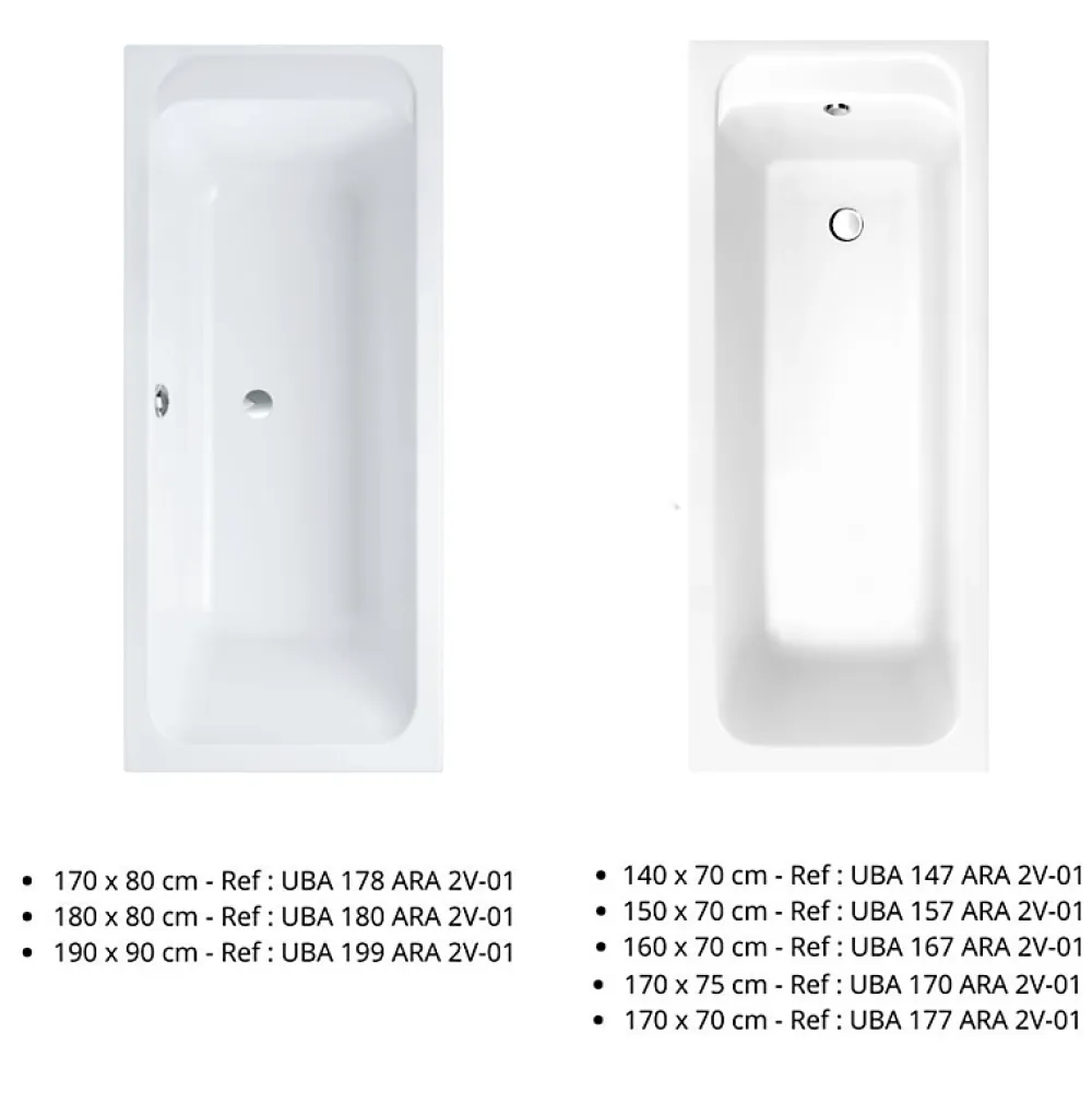 Baignoire Droite|Villeroy & Boch Baignoire droite 180 X 80 VILLEROY ET BOCH Architectura acrylique