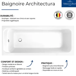 Baignoire Droite|Villeroy & Boch Baignoire droite 150 X 70 VILLEROY ET BOCH Architectura acrylique avec pieds