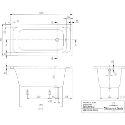 Villeroy & Boch Baignoire droite 140 X 70 VILLEROY ET BOCH Architectura acrylique avec pieds