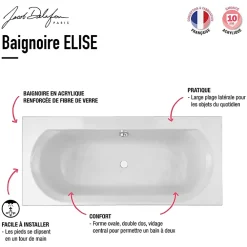Jacob Delafon Baignoire droite Elise deux places Acrylique 170 X 75