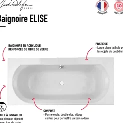 Baignoire Droite|Jacob Delafon Baignoire droite Elise, deux places + nettoyant 170 X 75