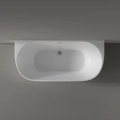 Bernstein Baignoire droite semi-îlot murale ovale acrylique salle de bain, isolation thermique - Blanc - 170x80x57cm - Garantie 5 ans - NORA