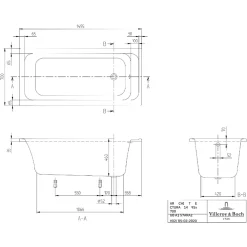 Baignoire Droite|Villeroy & Boch Baignoire droite Architectura acrylique 150 x 70 cm + Pare bain droite AURYS Raywall chromé