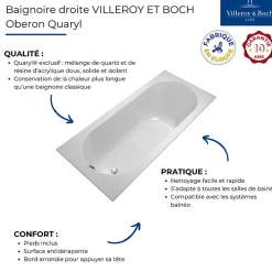 Baignoire Droite|Villeroy & Boch Baignoire droite VILLEROY ET BOCH Oberon quaryl 160 x 75 cm + Pare bain gauche AURYS Mist 1 chromé