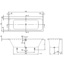 Villeroy & Boch Baignoire droite Architectura avec pieds 170 x 70 cm Blanc + Pare bain droite AURYS Raywall chromé