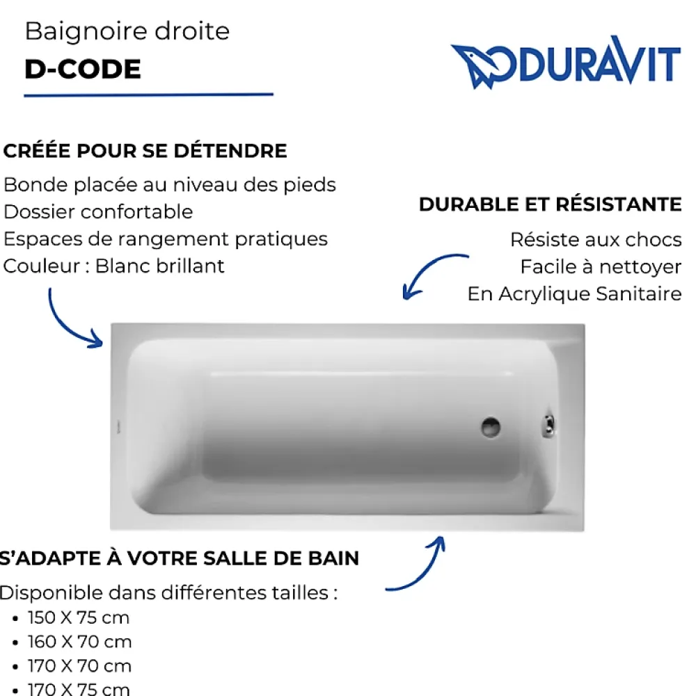 Baignoire Droite|Duravit Baignoire droite 170x75 D-Code
