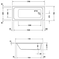 Baignoire Droite|Duravit Baignoire droite 170x75 D-Code