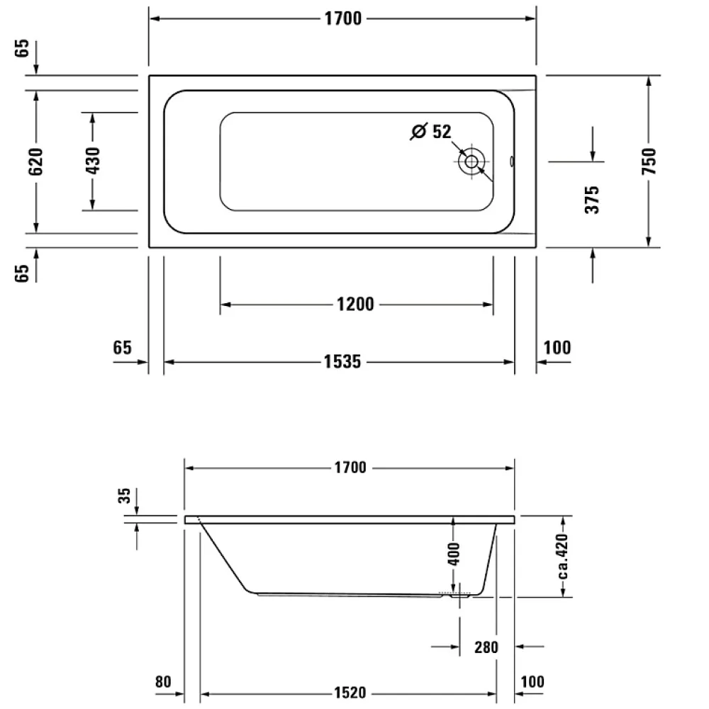 Baignoire Droite|Duravit Baignoire droite 170x75 D-Code