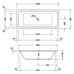 Duravit Baignoire droite 180x80 D-Code bonde au centre