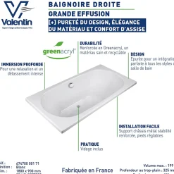 Valentin Baignoire Effusion 180 x 90 cm sans tablier