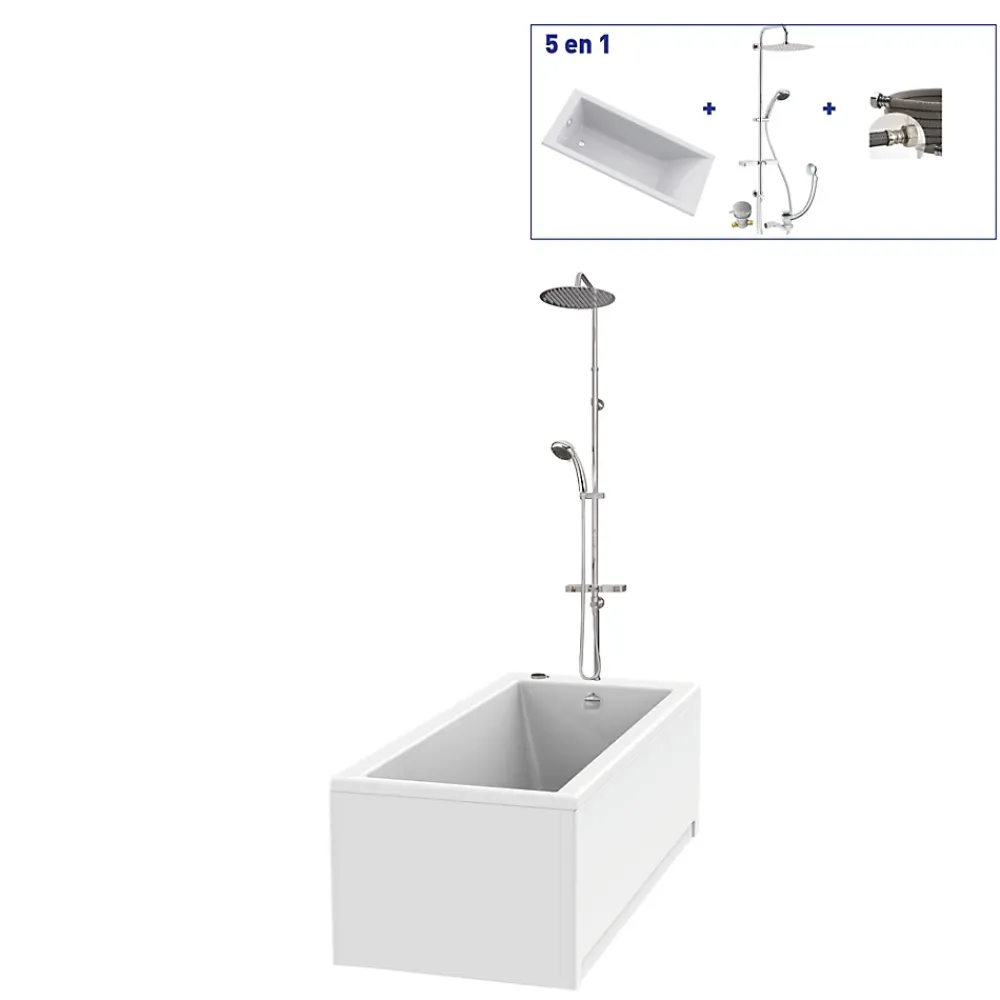 Baignoire Droite|Valentin Baignoire Embleme Comododo solo 170 x 75 cm sans tablier + Colonne de douche