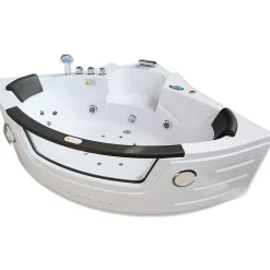 Baignoire Balnéo|Eliteshopping Baignoire Hydromassage Chromotherapie 140 x 140 cm double pompe 20 jets Camelia