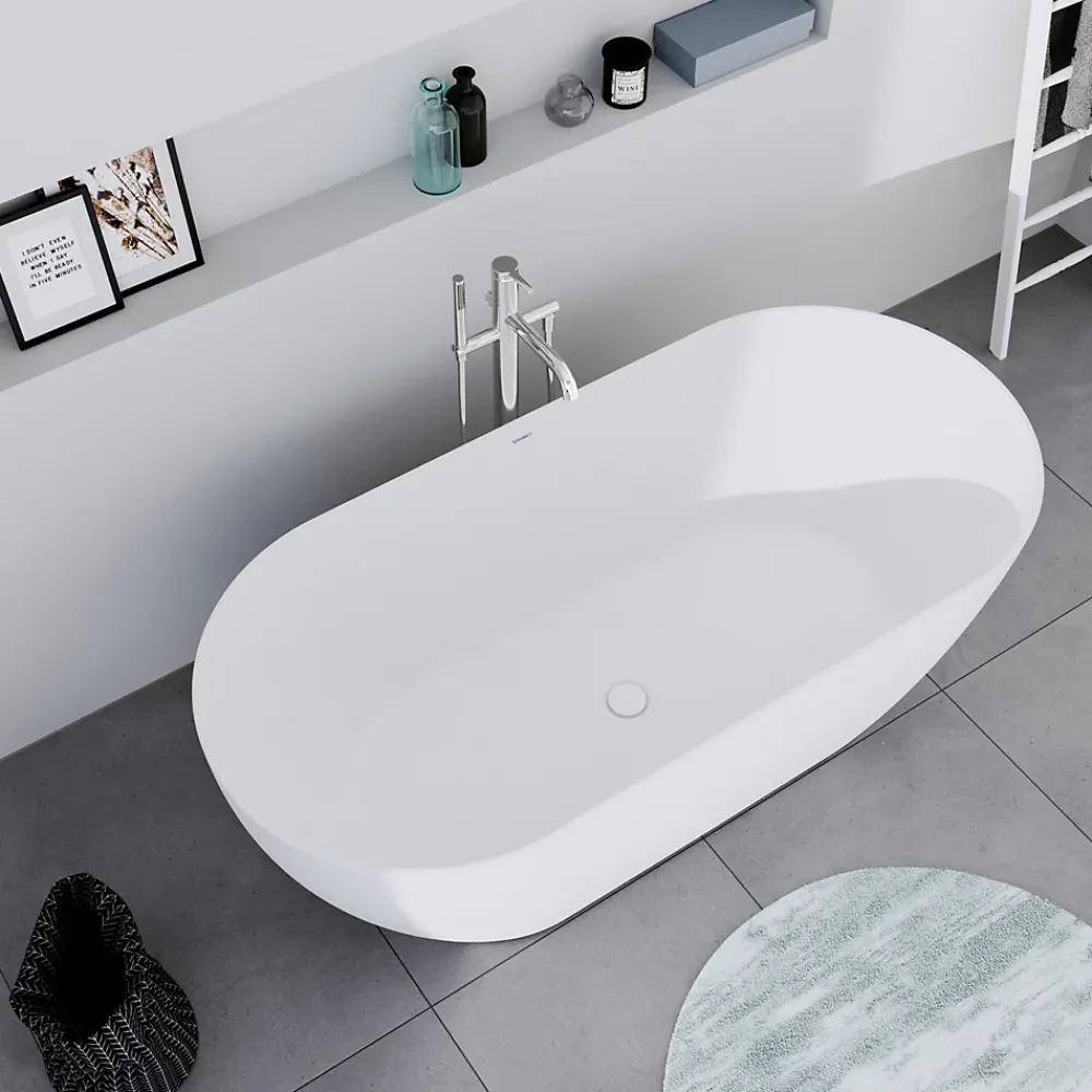 Baignoire Îlot|Duravit Baignoire ilot acrylique salle de bain, vidage et trop-plein, 2 parois, 2 places, 160x75x45cm, Garantie 5 ans, Blanc mat, DURAMUNA
