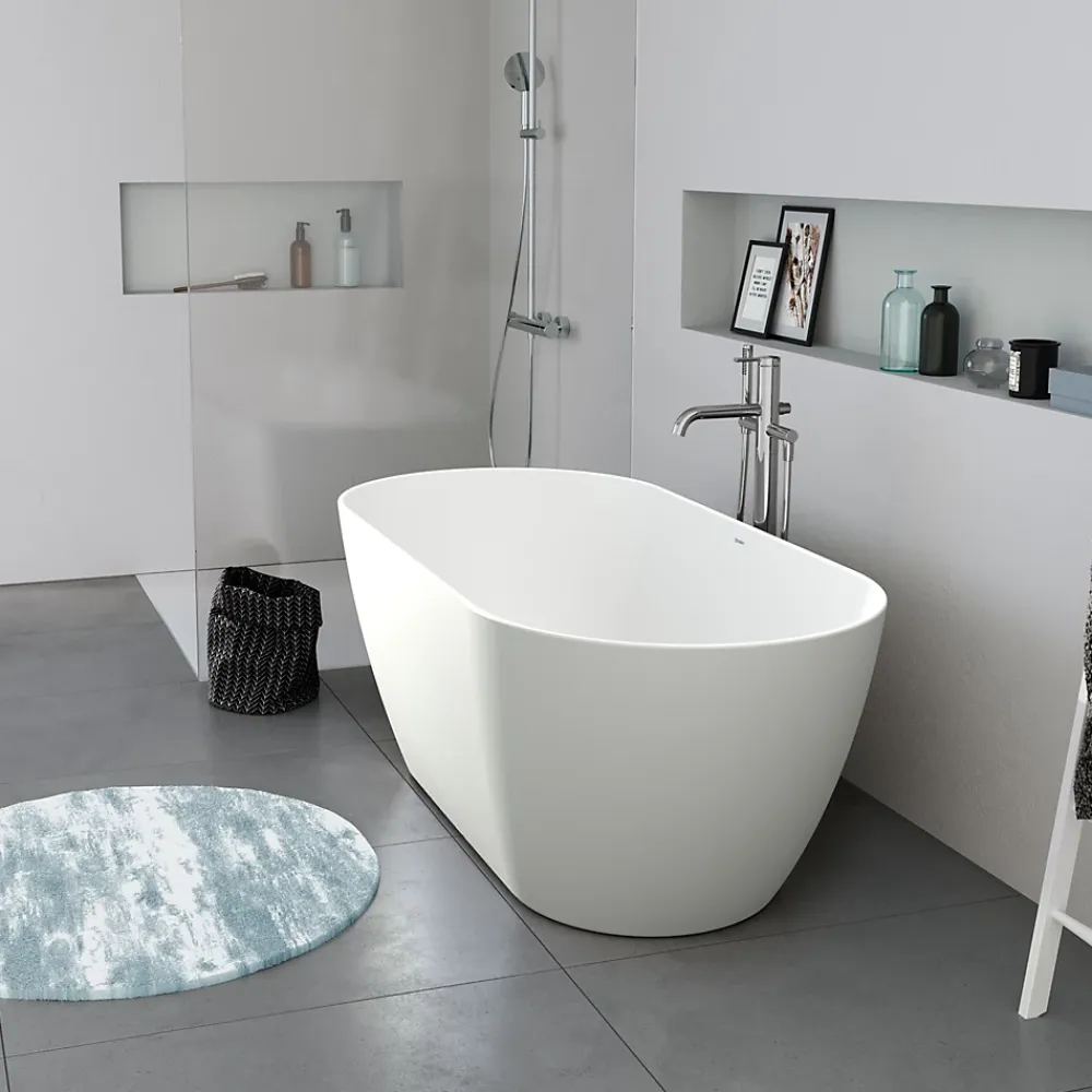 Baignoire Îlot|Duravit Baignoire ilot acrylique salle de bain, vidage et trop-plein, 2 parois, 2 places, 160x75x45cm, Garantie 5 ans, Blanc mat, DURAMUNA