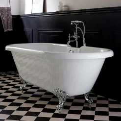 Planète Bain Baignoire ilot Charly blanche avec pieds patte d 'aigle chrome