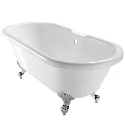 Planète Bain Baignoire ilot Charly blanche avec pieds patte d 'aigle chrome