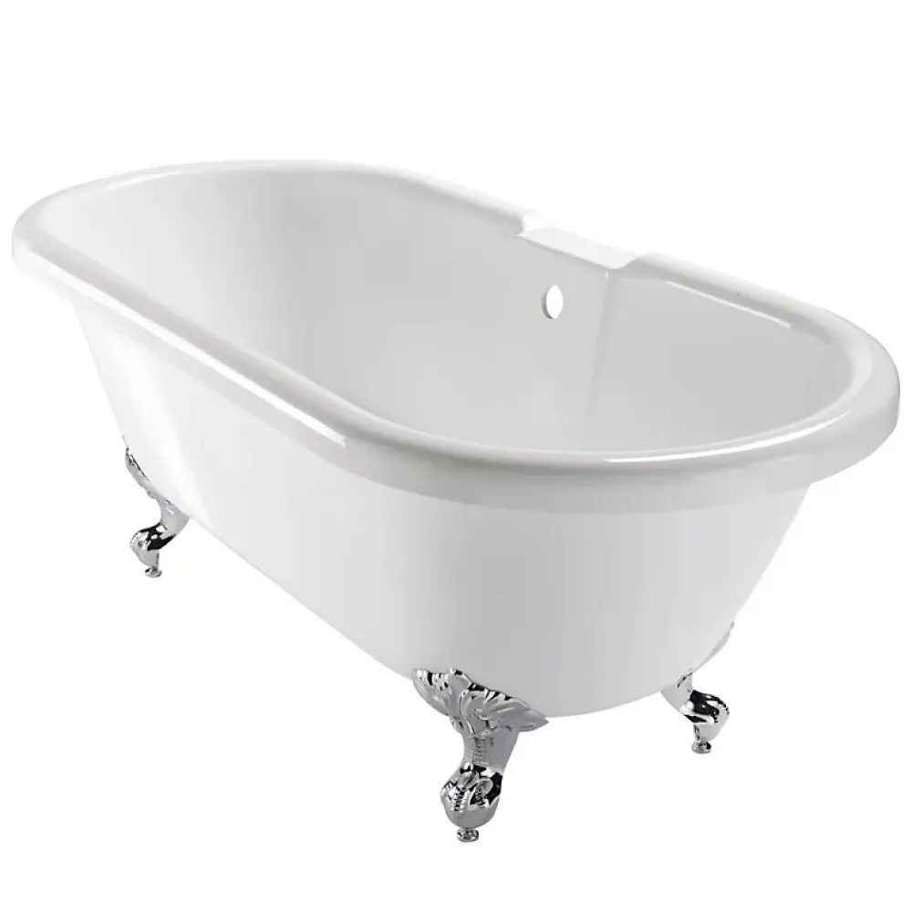 Planète Bain Baignoire ilot Charly blanche avec pieds patte d 'aigle chrome