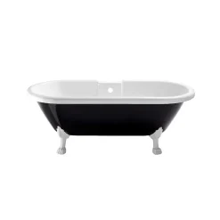 Planète Bain Baignoire ilot Charly ovale noire et blanche avec piétements blanc