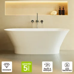 Baignoire Îlot|Lavaberg Baignoire îlot 157 x 69 x 55 cm Blanc Brillant en minéral composite - Mod. GLIT