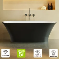 Lavaberg Baignoire îlot 157 x 69 x 55 cm Noir et Blanc Brillant en minéral composite - Mod. GLIT