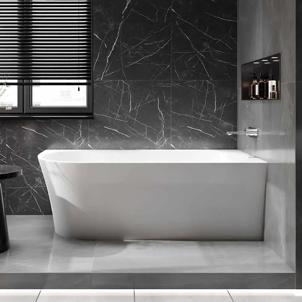 Baignoire D'Angle|Bernstein Baignoire îlot acrylique + siphon, vidage + trop plein, montage à droite 170x78x58cm, Garantie 5 ans, Blanc brillant, NOVA CORNER
