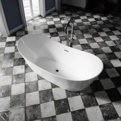 Bernstein Baignoire îlot Acrylique Design Moderne pour Salle de Bain avec Bonde et trop plein, Blanc, 170x80x68cm, Garantie 5 ans, SIENA 2.0