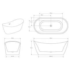 Bernstein Baignoire îlot Acrylique Design Moderne pour Salle de Bain avec Bonde et trop plein, Blanc, 170x80x68cm, Garantie 5 ans, SIENA 2.0