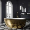 Bernstein Baignoire îlot acrylique effet feuille d'or TERRA - 186x88cm - Garantie 5 ans - Avec siphon, Avec robinet mitigeur 8028B
