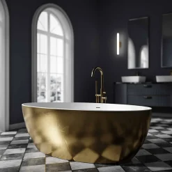 Bernstein Baignoire îlot acrylique effet feuille d'or TERRA - 186x88cm - Garantie 5 ans - Avec siphon, Avec robinet mitigeur 8028B