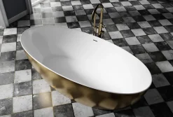 Bernstein Baignoire îlot acrylique effet feuille d'or TERRA - 186x88cm - Garantie 5 ans - Avec siphon, Avec robinet mitigeur 8028B
