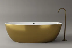 Bernstein Baignoire îlot acrylique effet feuille d'or TERRA - 186x88cm - Garantie 5 ans - Avec siphon, Avec robinet mitigeur 8028B