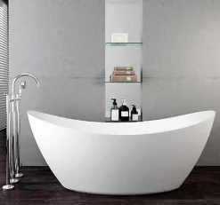 Bernstein Baignoire îlot acrylique ovale 173x73x75cm + Bonde et trop plein - Blanc mat - SIENA