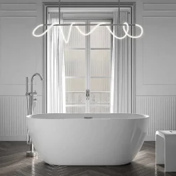 Bernstein Baignoire îlot Acrylique Ovale Moderne Salle de Bain avec Bonde- Blanc, 160x75x59cm, Garantie 5 ans, Bords épais, JAZZ PLUS 2.0