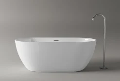Bernstein Baignoire îlot Acrylique Ovale Moderne Salle de Bain avec Bonde- Blanc, 160x75x59cm, Garantie 5 ans, Bords épais, JAZZ PLUS 2.0