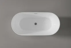 Bernstein Baignoire îlot Acrylique Ovale Moderne Salle de Bain avec Bonde- Blanc, 160x75x59cm, Garantie 5 ans, Bords épais, JAZZ PLUS 2.0