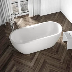 Baignoire Îlot|Bernstein Baignoire îlot Acrylique ovale 180x75x58cm Blanc mat + Bonde et trop plein - ROMA PLUS 2.0