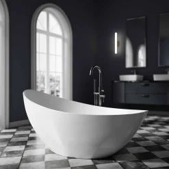 Baignoire Îlot|Bernstein Baignoire îlot acrylique ovale design 184x79x77cm Blanc mat + Bonde et trop plein - VICE 2.0