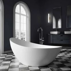 Baignoire Îlot|Bernstein Baignoire îlot acrylique ovale design 184x79x77cm Blanc mat + Bonde et trop plein - VICE 2.0