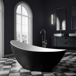 Baignoire Îlot|Bernstein Baignoire îlot acrylique ovale design 184x79x77cm Blanc mat + Bonde et trop plein - VICE 2.0