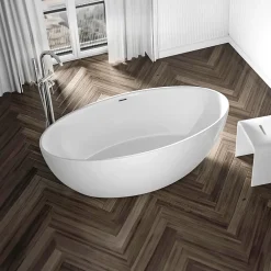 Baignoire Îlot|Bernstein Baignoire îlot Acrylique ovale 160x80x60cm Blanc brillant + Bonde et trop plein - TERRA 2.0