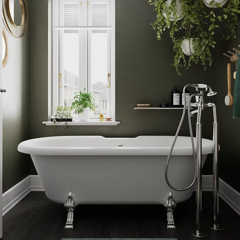 GoodHome Baignoire îlot adossée 170 x 80 cm blanche, Emba