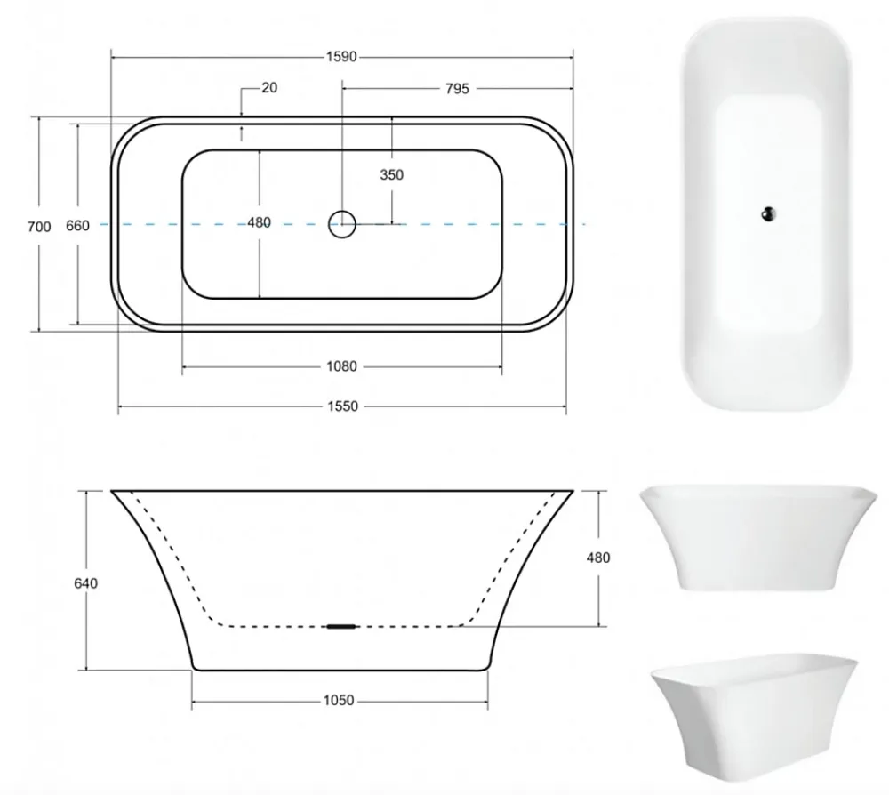 Azura Home Design Baignoire îlot ASSOS 160 x 70 cm