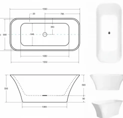 Azura Home Design Baignoire îlot ASSOS S-LINE bicolore 160 x 70 cm